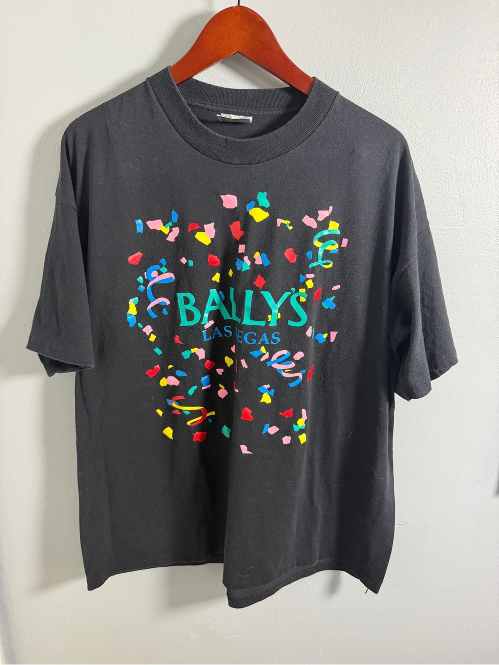 Vtg Bally Las Vegas Black Confetti Logo Tee Women's Short Sleeve XXL - Picture 7 of 8
